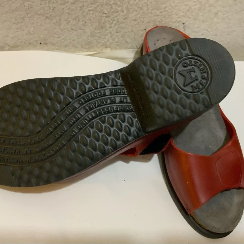 Mephisto Red Leather Sandals Slides Shoes Womens Sz 39 US 9